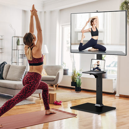 Floor TV Stand with Power Outlet with Adjustable AV Shelf
