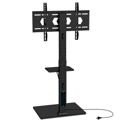 Floor TV Stand with Power Outlet with Adjustable AV Shelf