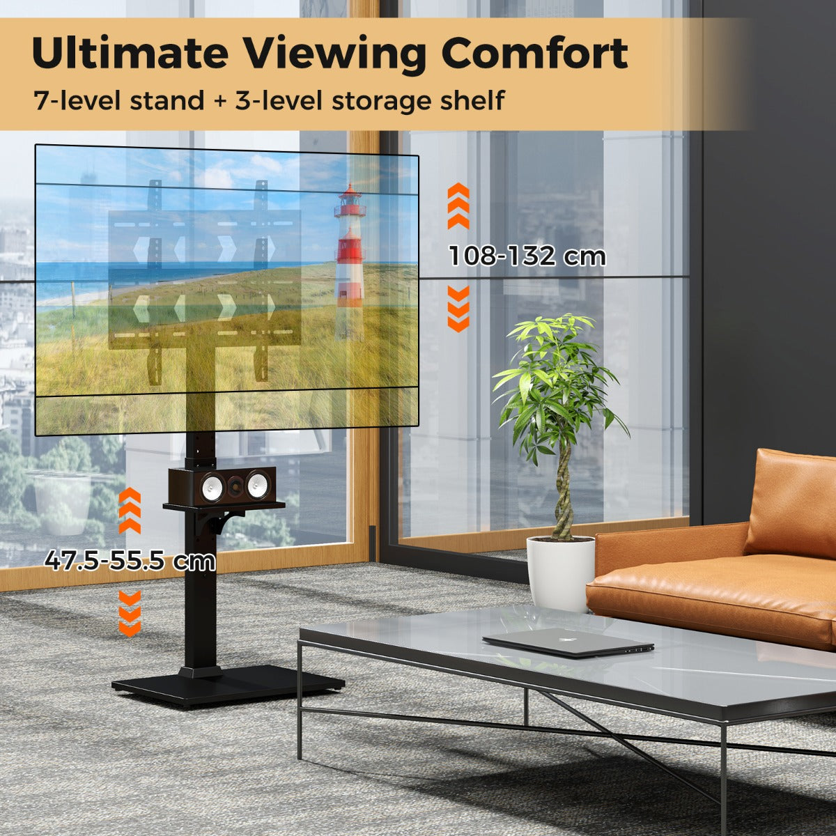 Floor TV Stand with Power Outlet with Adjustable AV Shelf