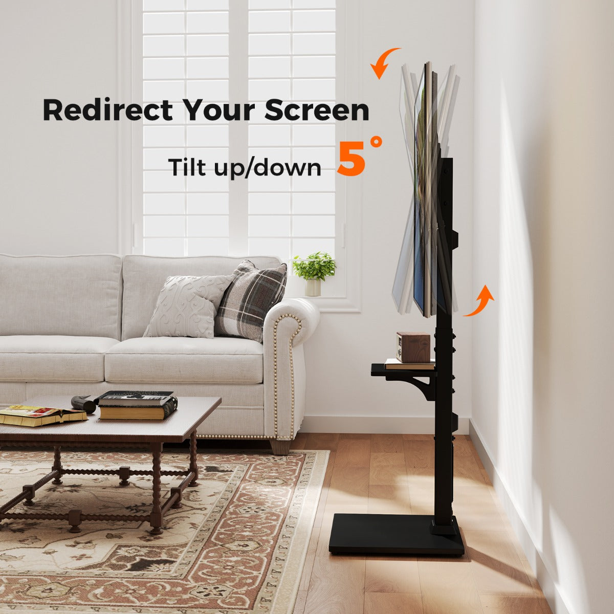 Floor TV Stand with Power Outlet with Adjustable AV Shelf