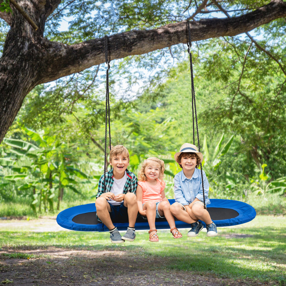 Flying Oval Tree Swing Set with Adjustable Hanging Ropes for Outdoor Use-Blue