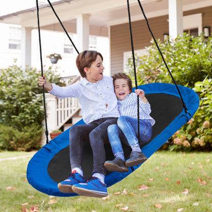 Flying Oval Tree Swing Set with Adjustable Hanging Ropes for Outdoor Use-Blue