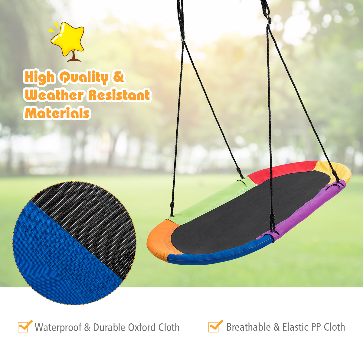 Flying Oval Tree Swing Set with Adjustable Hanging Ropes for Outdoor Use-Multicolour