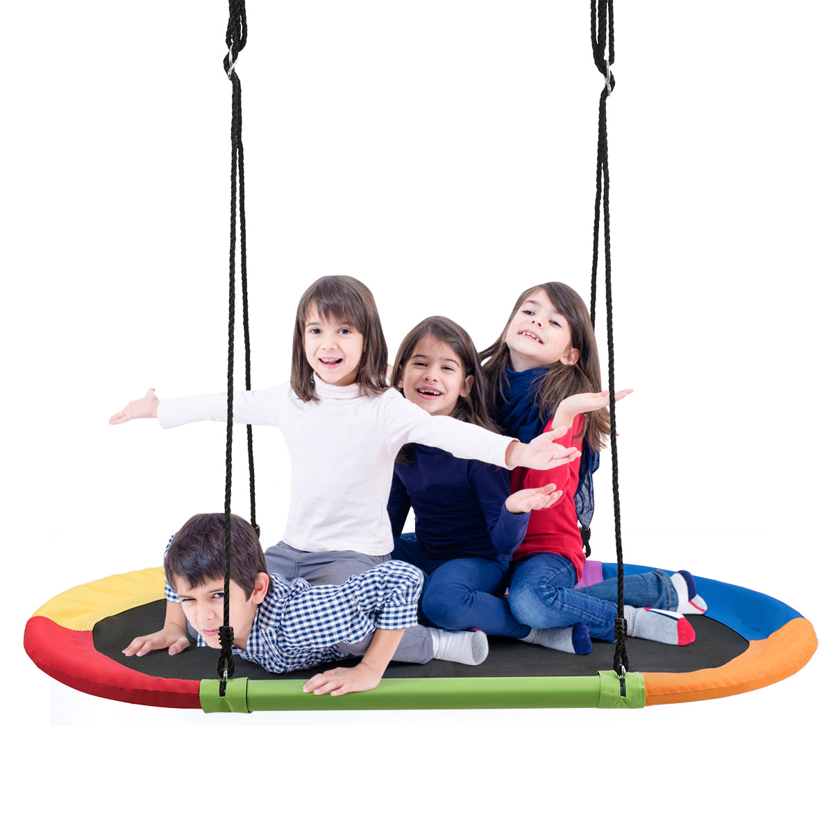 Flying Oval Tree Swing Set with Adjustable Hanging Ropes for Outdoor Use-Multicolour