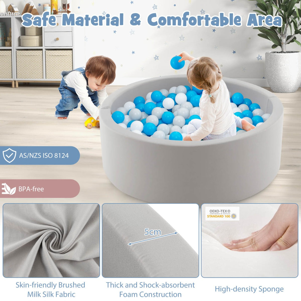 Costway Foam Ball Pit Round Baby Playpen with 200 Ocean Balls and Storage Bag-White