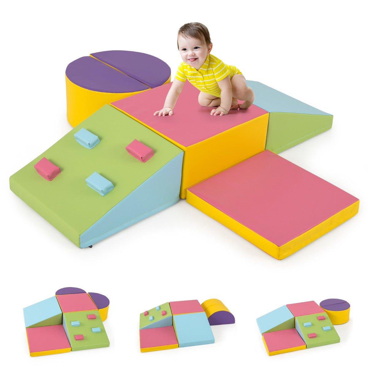 6-Piece Foam Climbing Blocks with Hook and Loop Fasteners-Multicolour