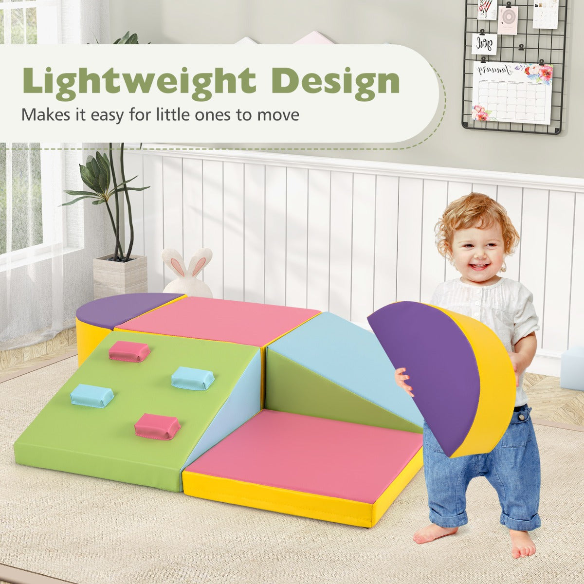 6-Piece Foam Climbing Blocks with Hook and Loop Fasteners-Multicolour