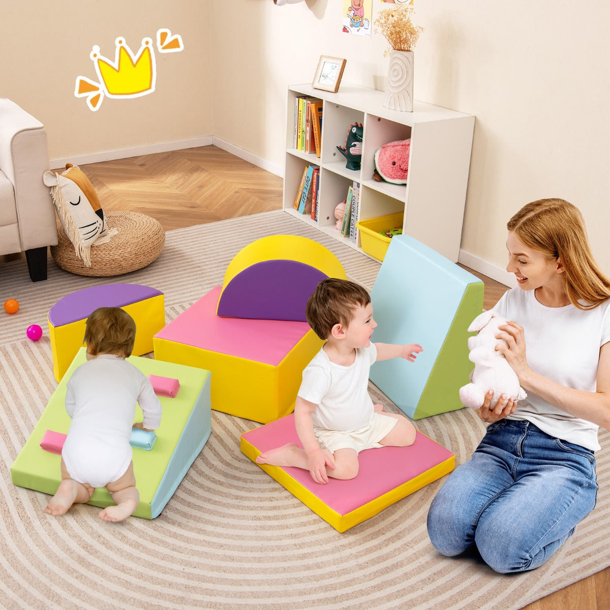 6-Piece Foam Climbing Blocks with Hook and Loop Fasteners-Multicolour
