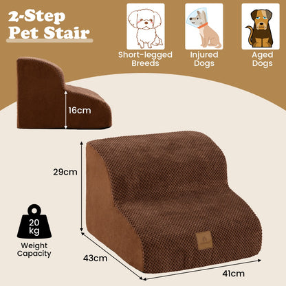 2-Tier High-Density Foam Dog Ramp Pet Stairs with Washable Cover-Coffee