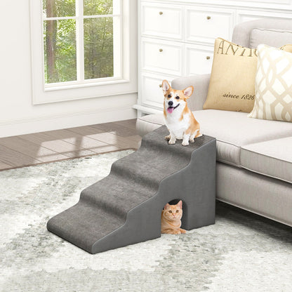 4-Tier High Density Foam Dog Ramps  for Old Dogs Injured Pets-Grey