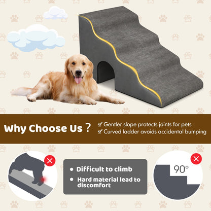 4-Tier High Density Foam Dog Ramps  for Old Dogs Injured Pets-Grey