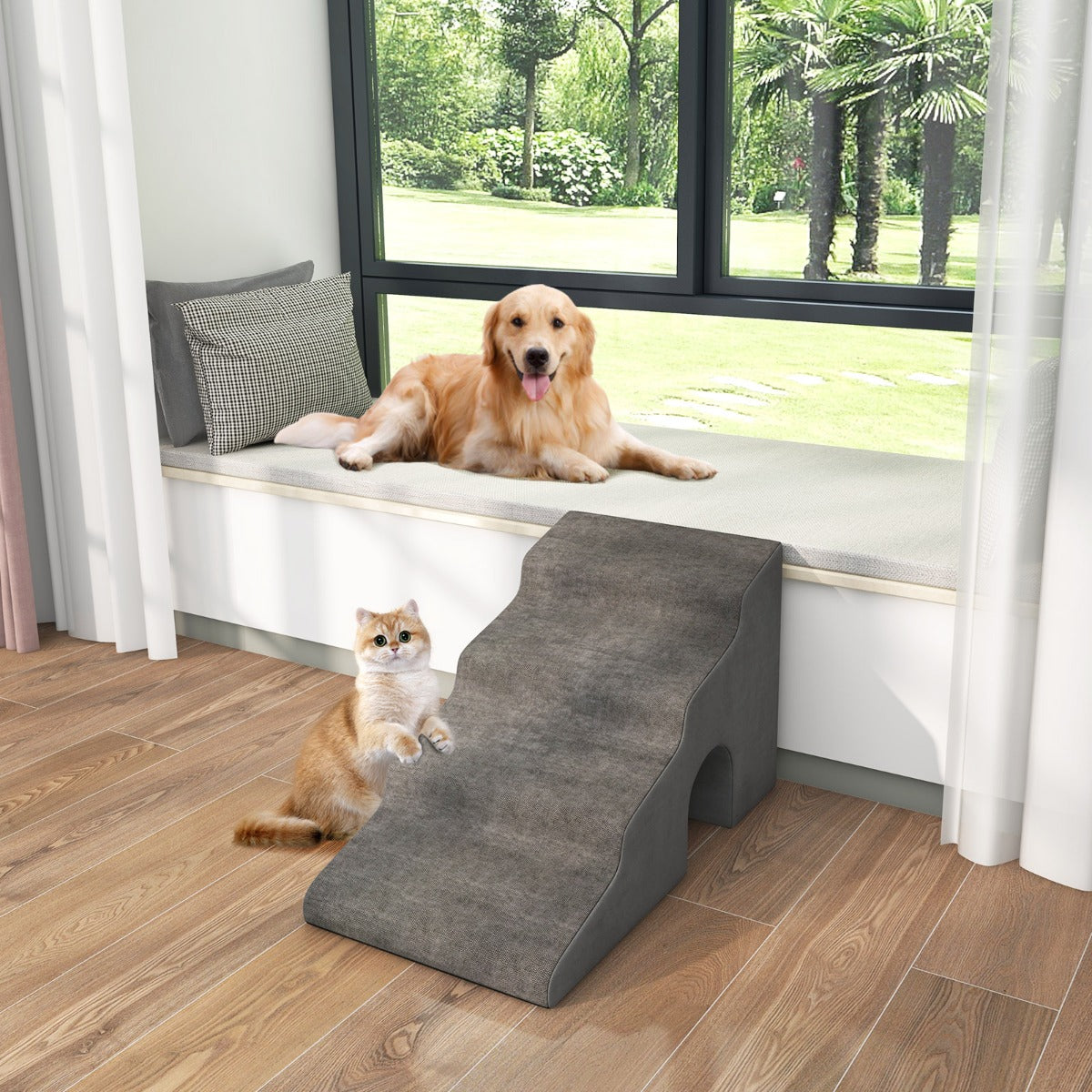 4-Tier High Density Foam Dog Ramps  for Old Dogs Injured Pets-Grey