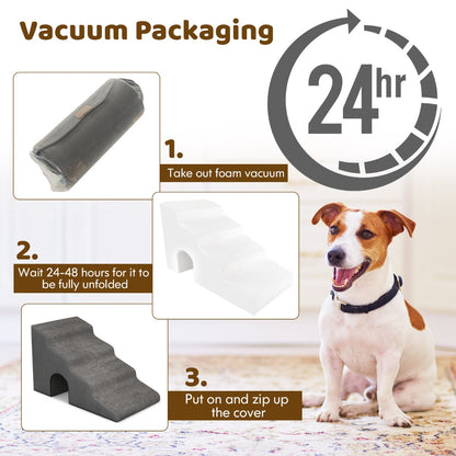 4-Tier High Density Foam Dog Ramps  for Old Dogs Injured Pets-Grey