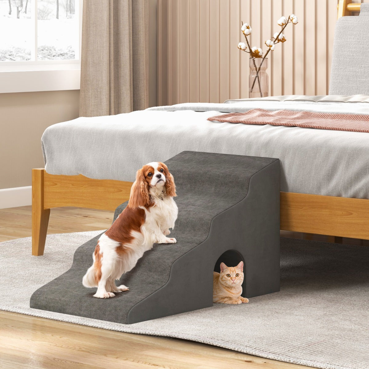 4-Tier High Density Foam Dog Ramps  for Old Dogs Injured Pets-Grey