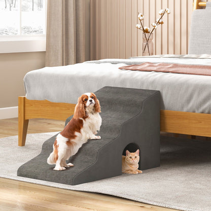 4-Tier High Density Foam Dog Ramps  for Old Dogs Injured Pets-Grey