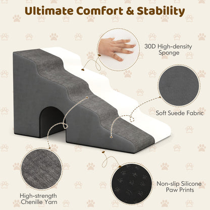 4-Tier High Density Foam Dog Ramps  for Old Dogs Injured Pets-Grey