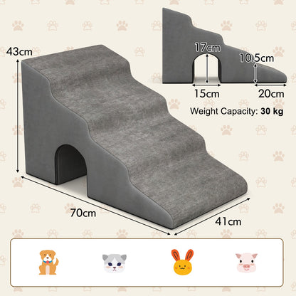 4-Tier High Density Foam Dog Ramps  for Old Dogs Injured Pets-Grey