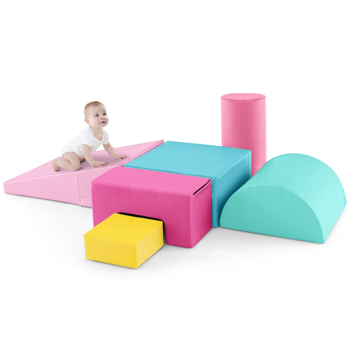 EPE foam-filled climbing blocks provide soft cushioning for safer toddler movement and play