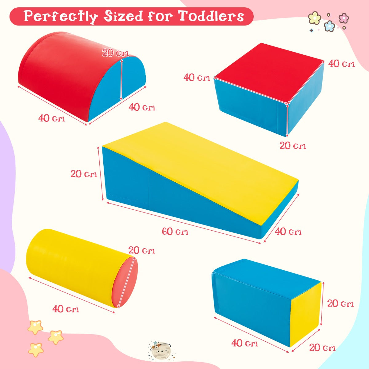 Kid Crawl Climb Foam Shapes Playset for Toddler-Red