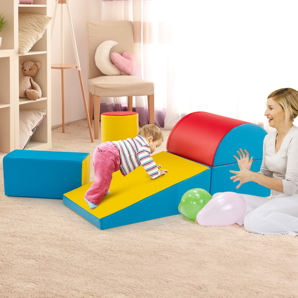 Kid Crawl Climb Foam Shapes Playset for Toddler-Red