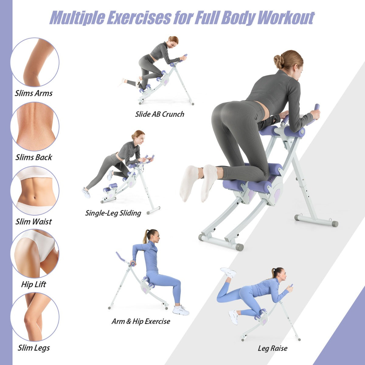 Foldable Ab Machine Core and Abdominal Workout Trainer-Purple