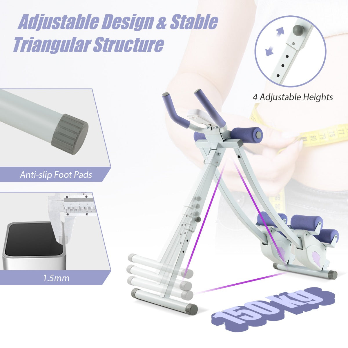 Foldable Ab Machine Core and Abdominal Workout Trainer-Purple