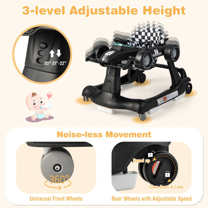 4-in-1 Foldable Activity Car Walker with Adjustable Height and Speed-Black