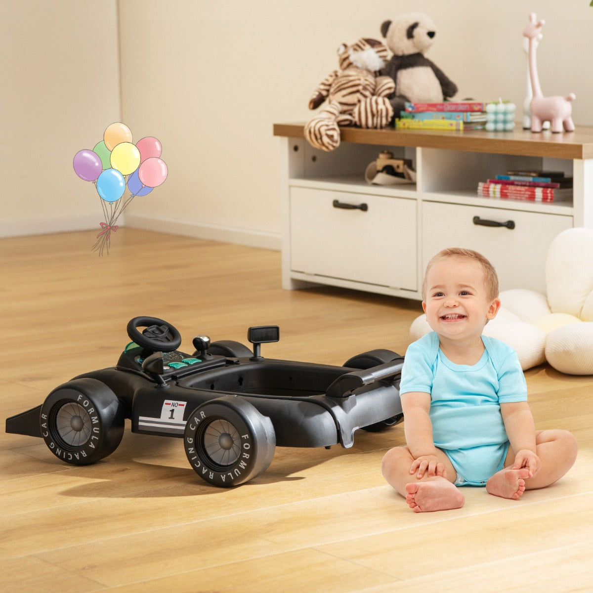4-in-1 Foldable Activity Car Walker with Adjustable Height and Speed-Black