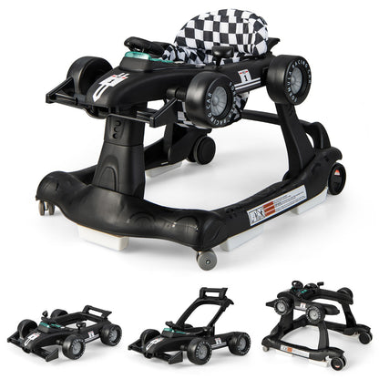 4-in-1 Foldable Activity Car Walker with Adjustable Height and Speed-Black