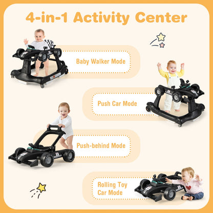 4-in-1 Foldable Activity Car Walker with Adjustable Height and Speed-Black