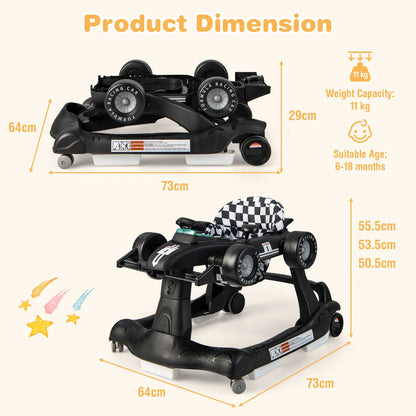 4-in-1 Foldable Activity Car Walker with Adjustable Height and Speed-Black
