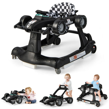 4-in-1 Foldable Activity Car Walker with Adjustable Height and Speed-Black