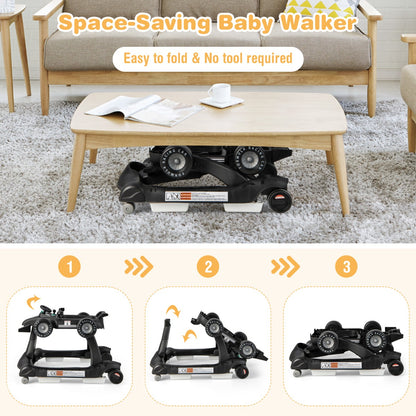 4-in-1 Foldable Activity Car Walker with Adjustable Height and Speed-Black
