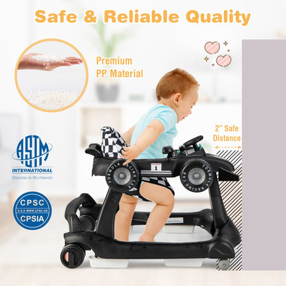 4-in-1 Foldable Activity Car Walker with Adjustable Height and Speed-Black