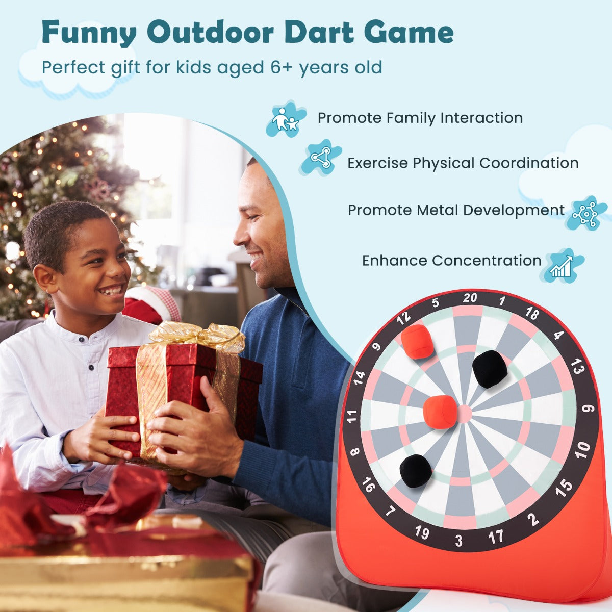 Costway Foldable and Portable Large Dart Board for Kids-Red