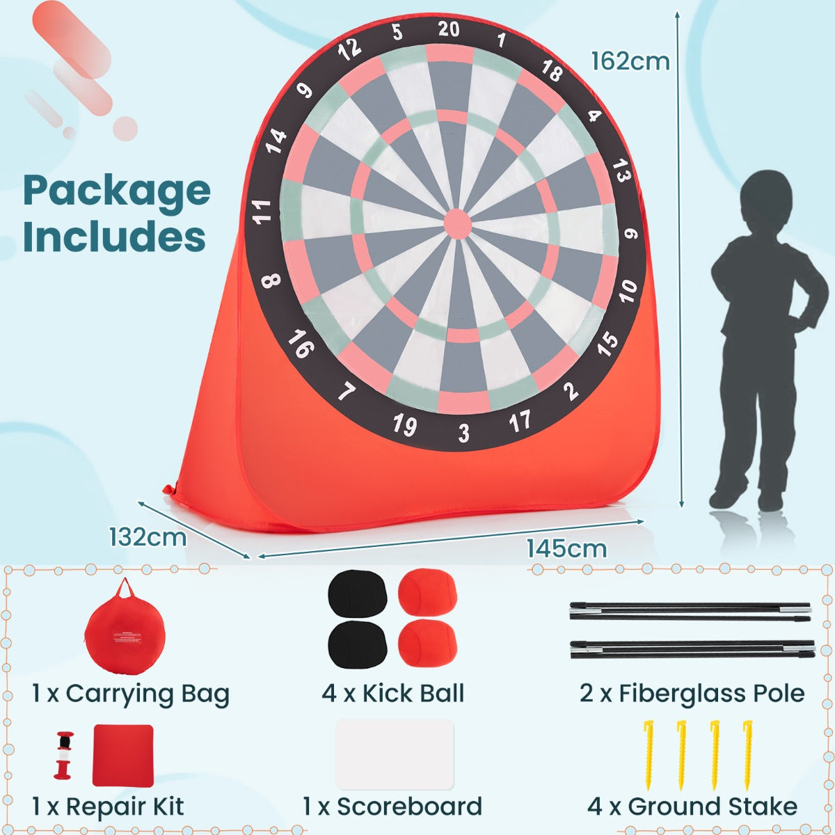 Costway Foldable and Portable Large Dart Board for Kids-Red