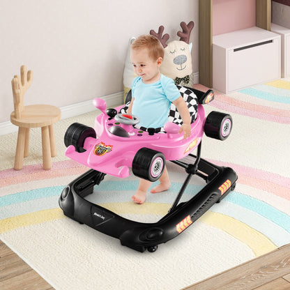 Foldable Baby Walker with 3 Adjustable Height Settings for 7-14 Months Boys Girls-Pink