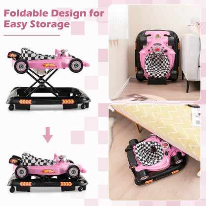 Foldable Baby Walker with 3 Adjustable Height Settings for 7-14 Months Boys Girls-Pink