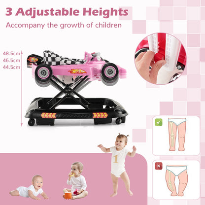 Foldable Baby Walker with 3 Adjustable Height Settings for 7-14 Months Boys Girls-Pink
