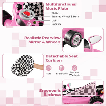 Foldable Baby Walker with 3 Adjustable Height Settings for 7-14 Months Boys Girls-Pink