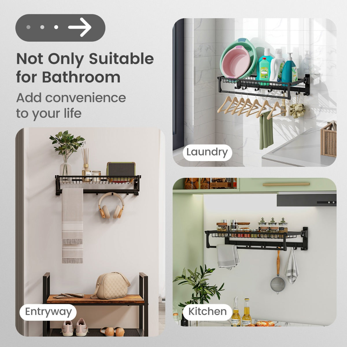 Ninety-degree folding design saves valuable room in compact bathrooms and laundry areas