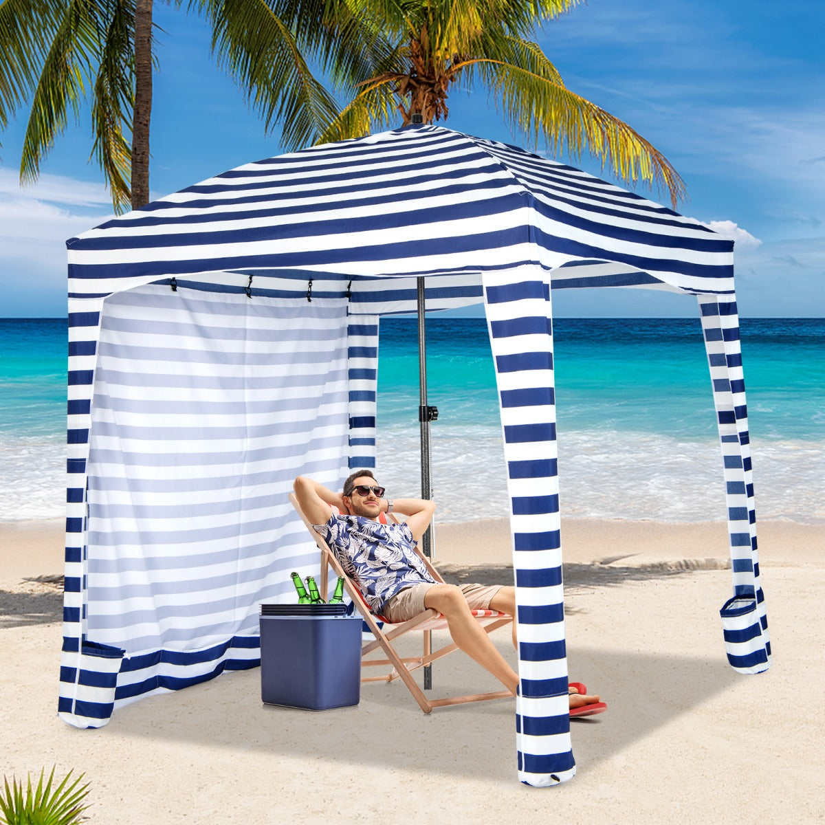 1.8 X 1.8M Foldable Beach Cabana Tent with Carrying Bag and Detachable Sidewall