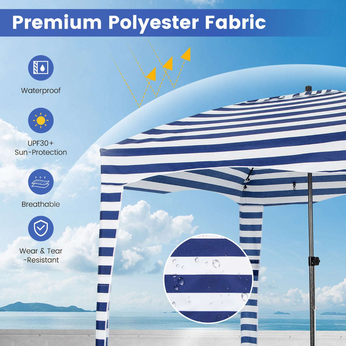 1.8 X 1.8M Foldable Beach Cabana Tent with Carrying Bag and Detachable Sidewall