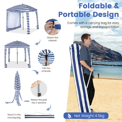 1.8 X 1.8M Foldable Beach Cabana Tent with Carrying Bag and Detachable Sidewall