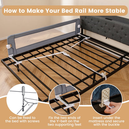 180cm x 42cm Foldable Bed Rail with Adjustable Safety Strap for Toddlers-Grey