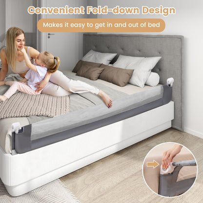 180cm x 42cm Foldable Bed Rail with Adjustable Safety Strap for Toddlers-Grey