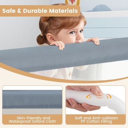 180cm x 42cm Foldable Bed Rail with Adjustable Safety Strap for Toddlers-Grey