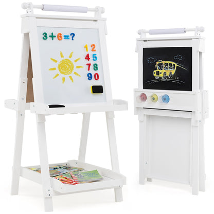 3-in-1 Foldable Double-sided Art Easel with Chalkboard and Whiteboard-White