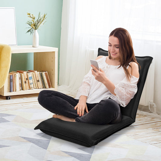 Costway Foldable Floor Chair with Robust Armchair for Watching TV-Black