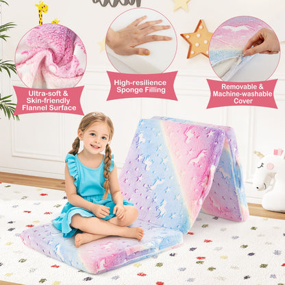 Foldable Floor Mattress with Washable Flannel Cover and Storage Bag-Colourful